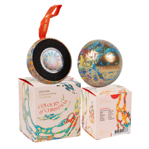 2026 50c Colours of Christmas Coloured Fine Silver Proof Coin