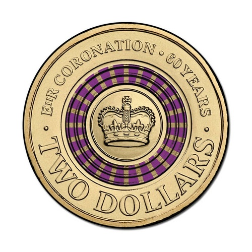2013 $2 Purple QEII Coronation Coin in 2x2 Flip Worn/Circulated