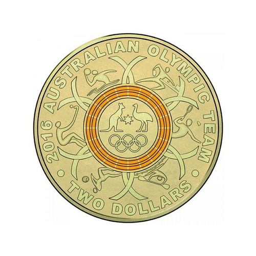 2016 $2 Yellow Olympic Ring - Rio Olympics Coloured Uncirculated Coin