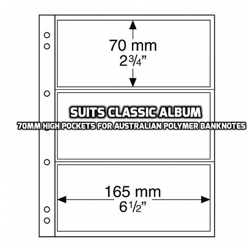 Lighthouse NUMIS 3c Banknote Classic Album Sheets 10 Pack 3 x 165 x 70mm Spaces Per Sheet