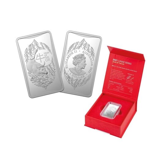 2021 $1 Year Of The Ox 1/2 Oz Silver Proof Ingot Chinese Zodiac