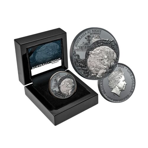 2021 $1 Australia at Night Wombat Silver Black Proof Coin 