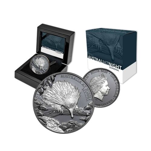 2020 $1 Echidna Australia at Night 1oz Silver Black Proof Coin
