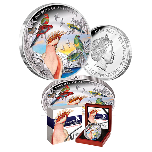 2021 $10 Parrots of Australia 5oz Silver Proof Coin 