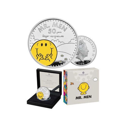 2021 £2 Mr. Happy - 50th Anniversary of Mr. Men 1oz Silver Coloured Proof Coin