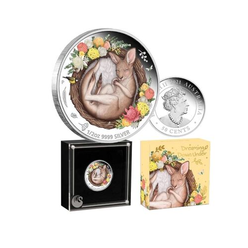 2021 50c Dreaming Roo 1/2oz Silver Proof Coloured Coin