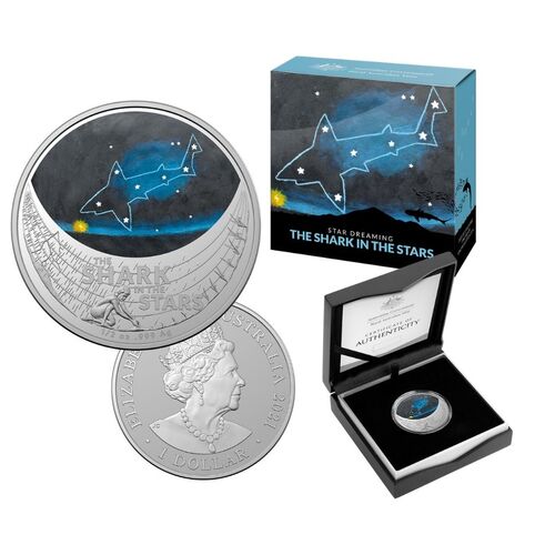 2020 $1 Beizam The Shark In The Sky - Star Dreaming  1/2 Oz Colour Printed Fine Silver Proof Coin