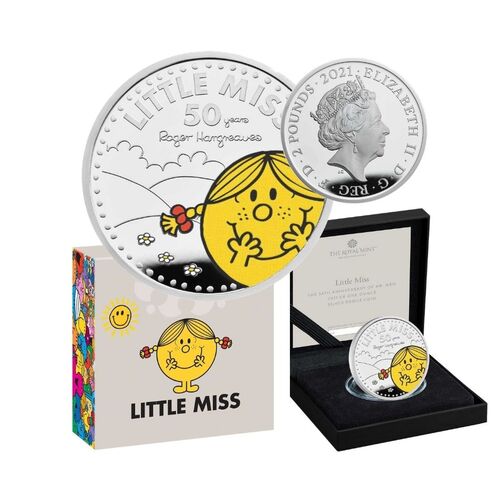 2021 £2 Little Miss Sunshine- 50th Anniversary of Mr. Men 1oz Silver Coloured Proof Coin