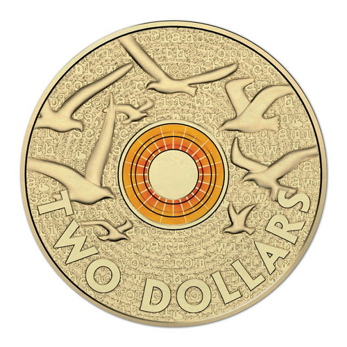 2015 $2 Orange Remembrance Day - Flander's Field Coloured Coin Worn/Circulated