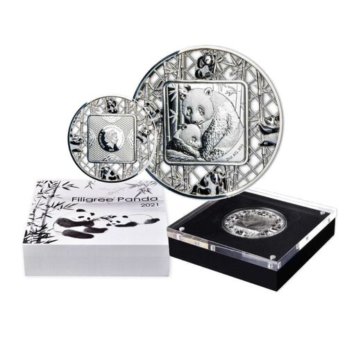 Panda 2021 $5 Filigree 2oz Silver Prooflike Coin
