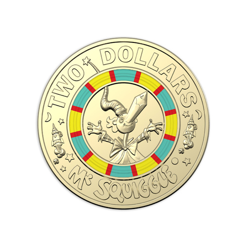 2019 $2 Mr Squiggle 60th Anniversary Multi Coloured Coin in 2x2 Flip