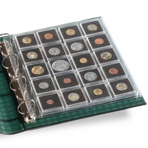 Plastic Sheets ENCAP, clear pockets for 20 square Coin Capsules QUADRUM 50 x 50mm