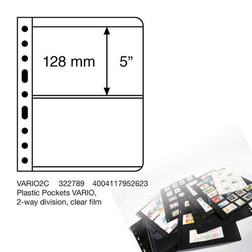 Plastic pockets VARIO, 2-way division, clear film 2c