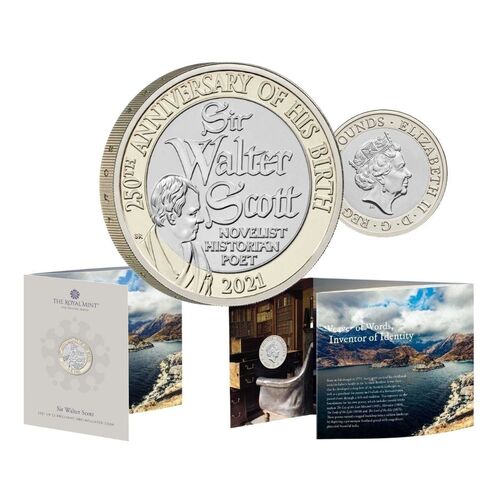 2021 £2 250th Anniversary Sir Walter Scott Cupro-Nickel Brilliant Uncirculated Coin