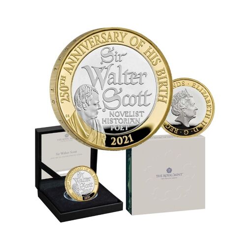 2021 £2  250th Anniversary Sir Walter Scott Silver Proof Coin
