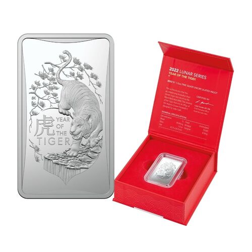 2022 $1 Lunar Year of the Tiger 1/2oz Silver Ingot Frosted UNC