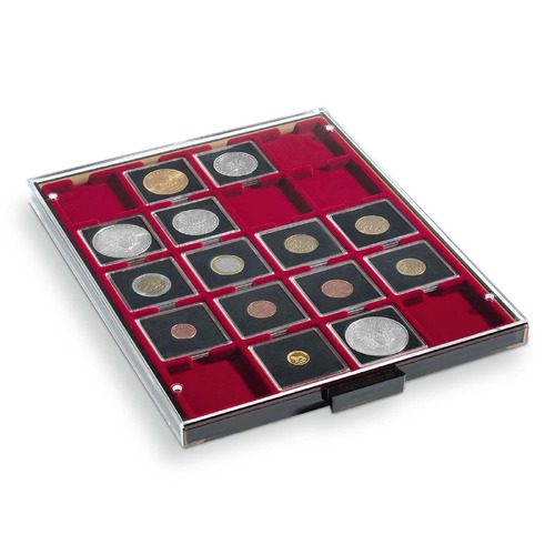 Coin Box 20 Square compartments for Quadrum Capsules Of All Sizes, smoke coloured